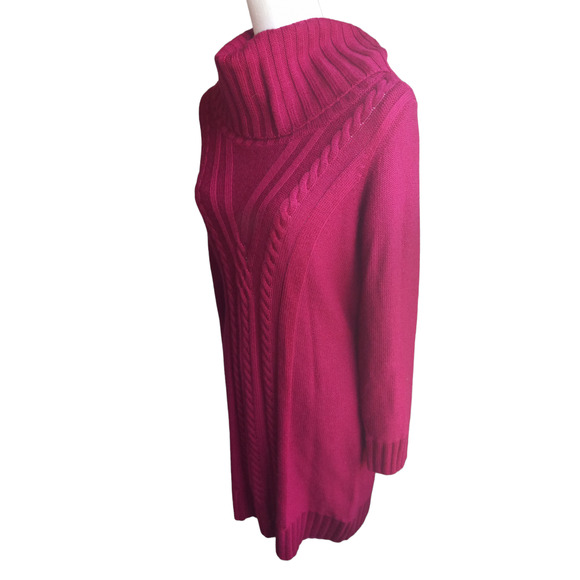EUC Cynthia Rowley Cable Knit Turtleneck Sweater Dress - Maroon - Picture 5 of 7